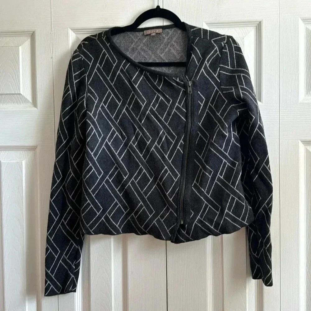 Lilla P Moto Zipper Cotton cashmere blend sweater size M
